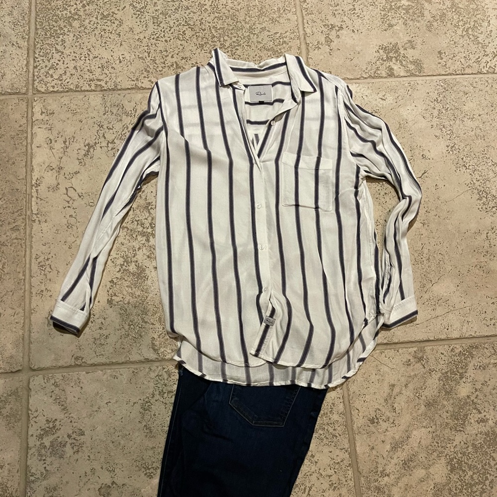 White & black stripped Rails blouse